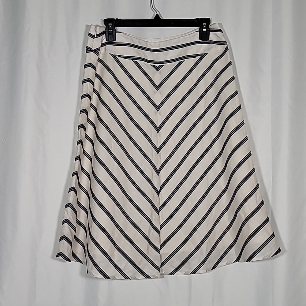💚 Talbots White Black Chevron Striped Linen A Line Skirt Size 6 Womens Office